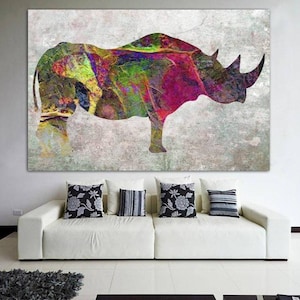 Abstract Rhino Print Canvas Poster Watercolor Rhinoceros Wall Art Safari Wildlife African Animal Decor Living Room Wall Art Colorful Print