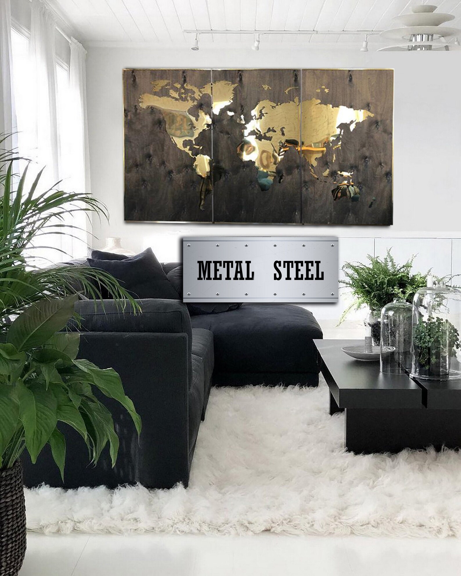 METAL World Map Metal Wall Art Golden Steel Metal Map Of The Etsy