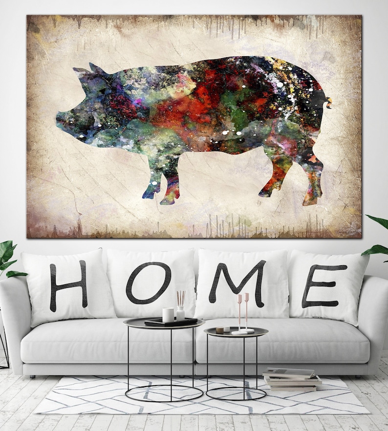 Abstract Pig Print On Canvas Farm Animals Artwork Original Domestic Animals Multi Panel Print Illustration Wall Art for Indie Room Decor image 1