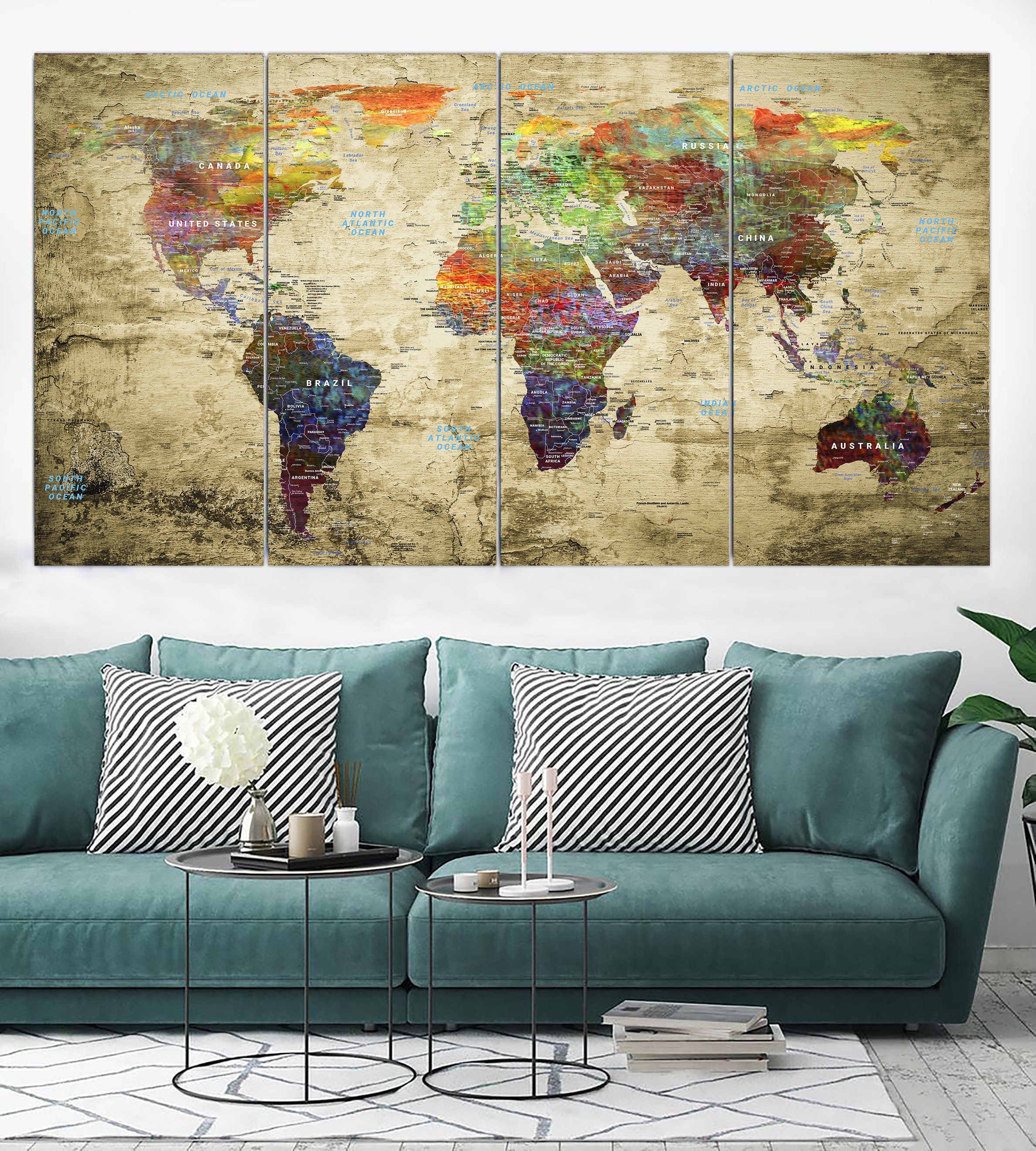 Large World Map Canvas Art Exclusive Map Wall World Map - Etsy