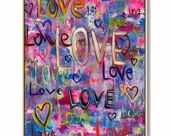 Original Graffiti LOVE Painting – Bright Pop Art Painting Wall Decor