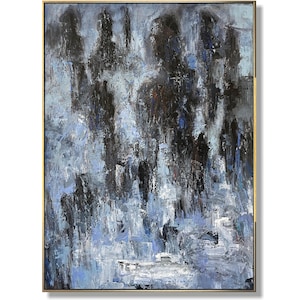 Large Abstract Blue and Black Painting Expressionist Wall Art