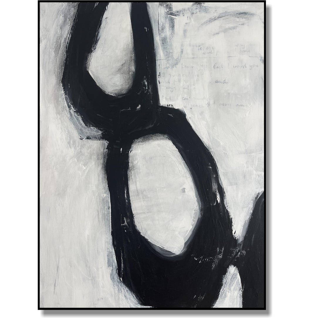 Original Oil Painting Abstract Black and White Painting on Canvas ...