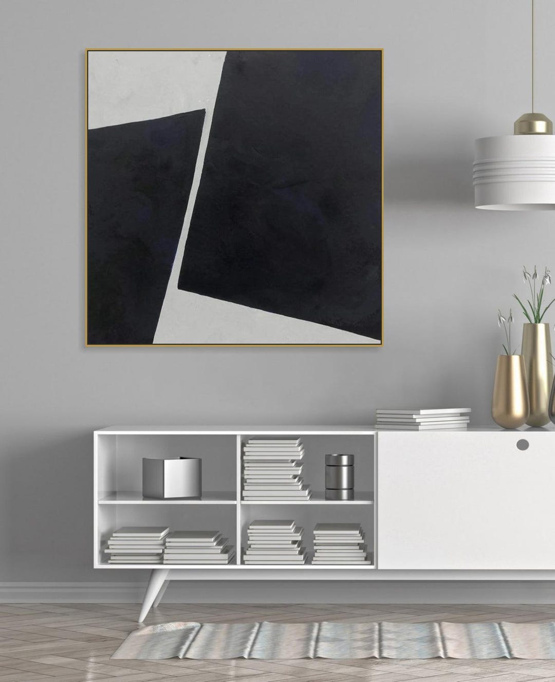 Black and White Abstract Painting – Modern Minimalist Canvas Wall Art ...