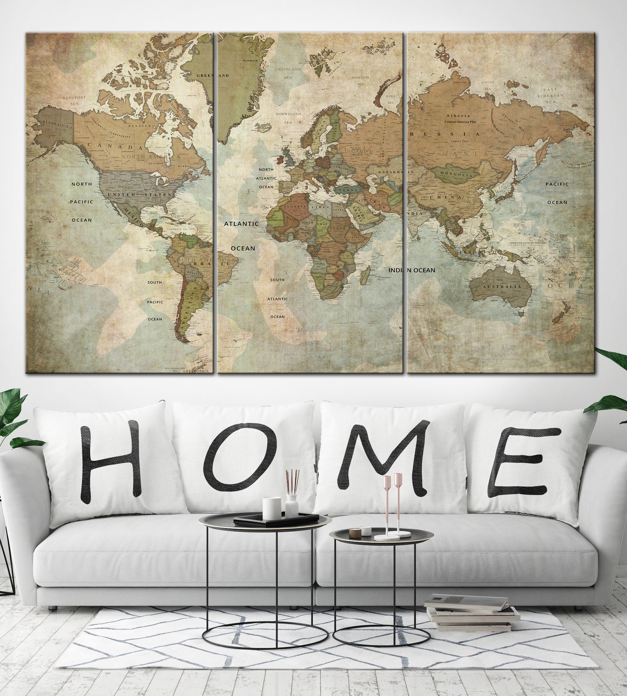 Detailed World Map Canvas Map Print Large World Map Canvas Etsy