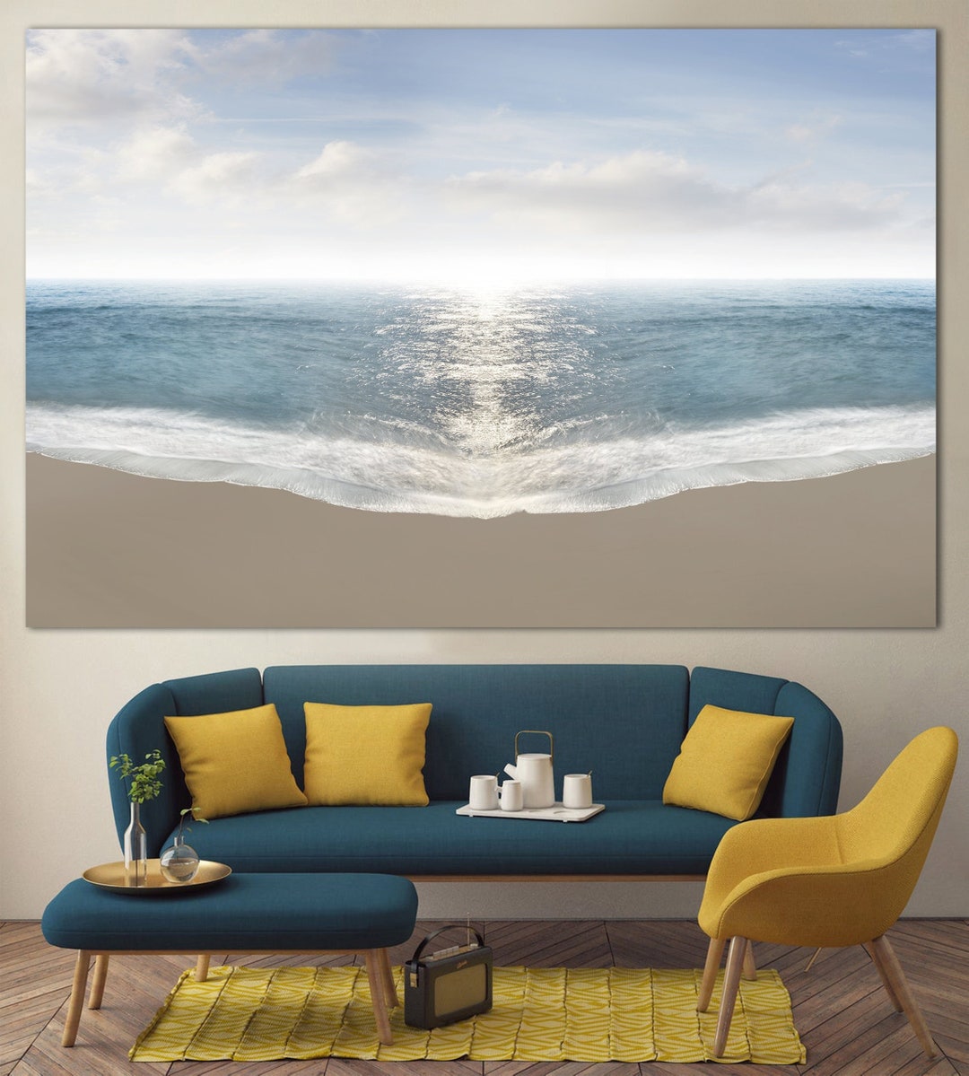 Ocean Beach Print on Canvas Blue Seascape Multi Panel Print Ocean Beach