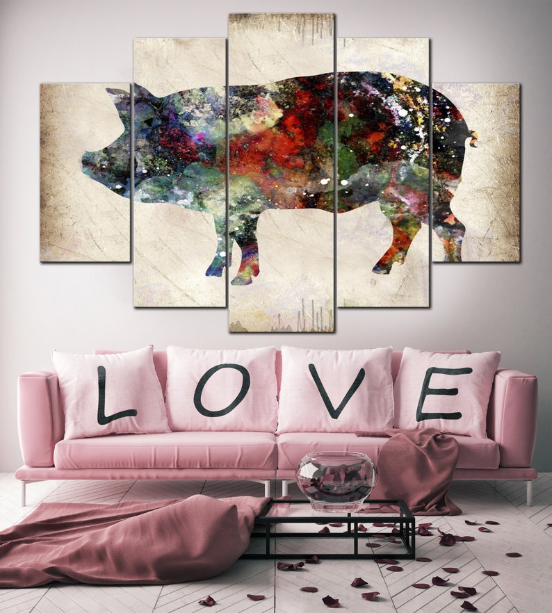 Abstract Pig Print On Canvas Farm Animals Artwork Original Domestic Animals Multi Panel Print Illustration Wall Art for Indie Room Decor image 5