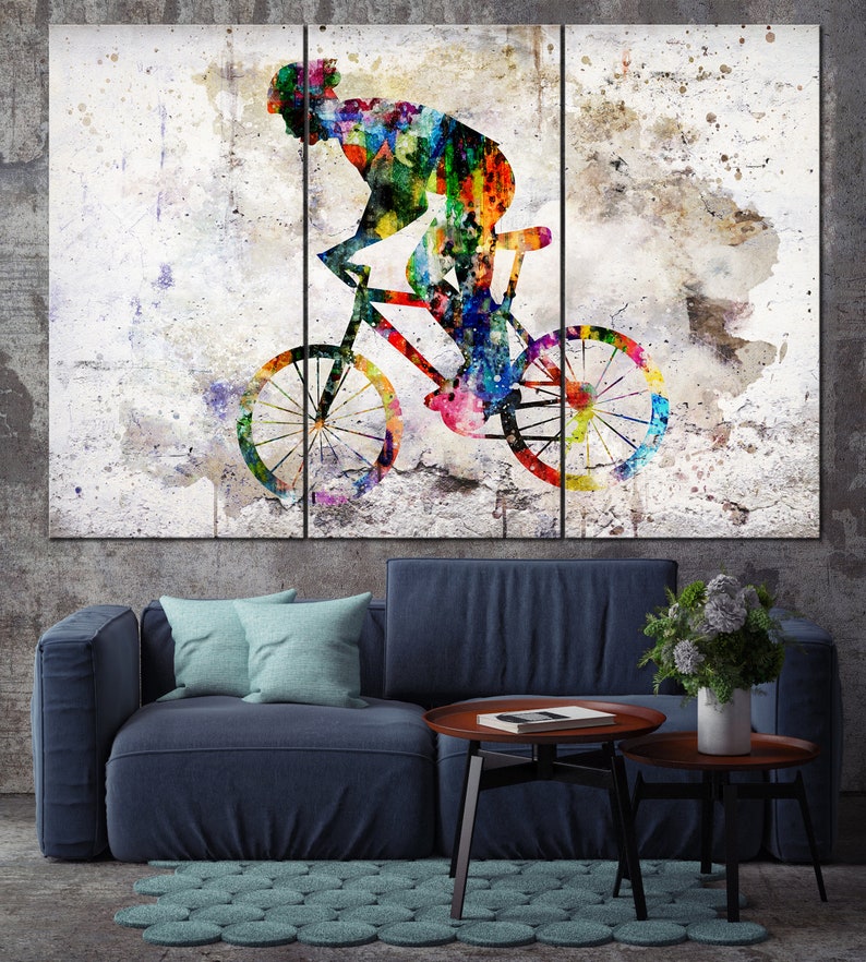 Abstract Cyclist Print On Canvas Road Bicycle Racing Poster Cyclist Print Cycling Illustration Road Cyclist Race Wall Hanging Deocr Wall Art image 2