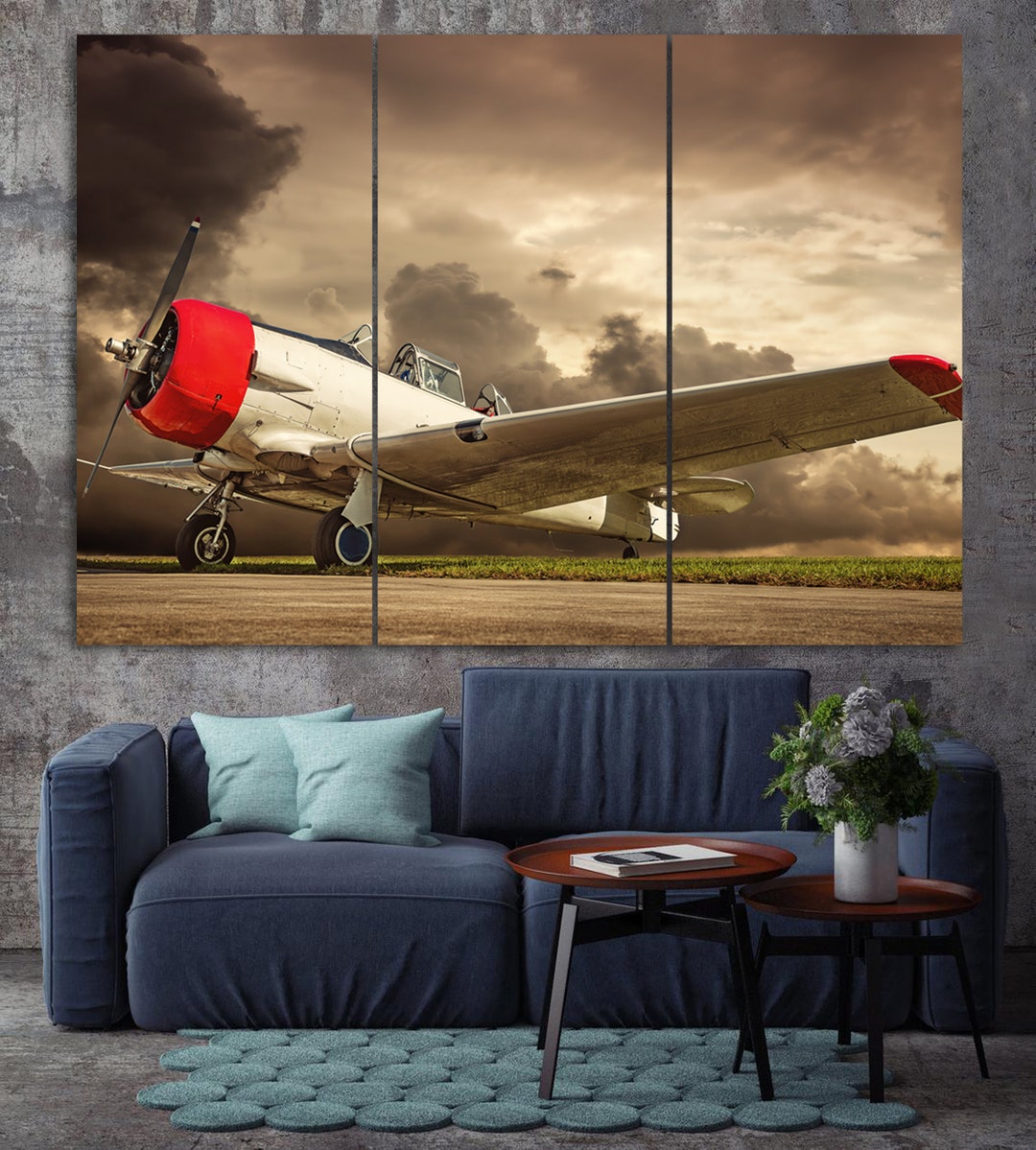 Airplane Canvas Wall Art Vintage Aircraft Brown Print Canvas Multi