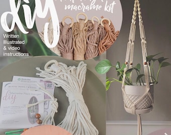 Macrame DIY Hanging planter | do it your self | video illustrated & written instructions | macrame rope Single strand