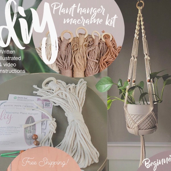Macrame DIY Hanging planter | do it your self | video illustrated & written instructions | macrame rope Single strand