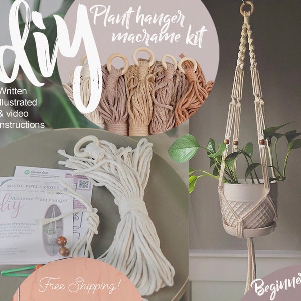 Jardinière suspendue DIY en macramé | faites-le vous-même | vidéo illustrée et instructions écrites | corde en macramé simple brin