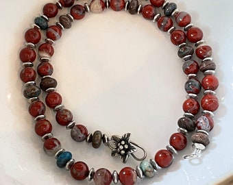 Jasper and sterling silver beaded necklace