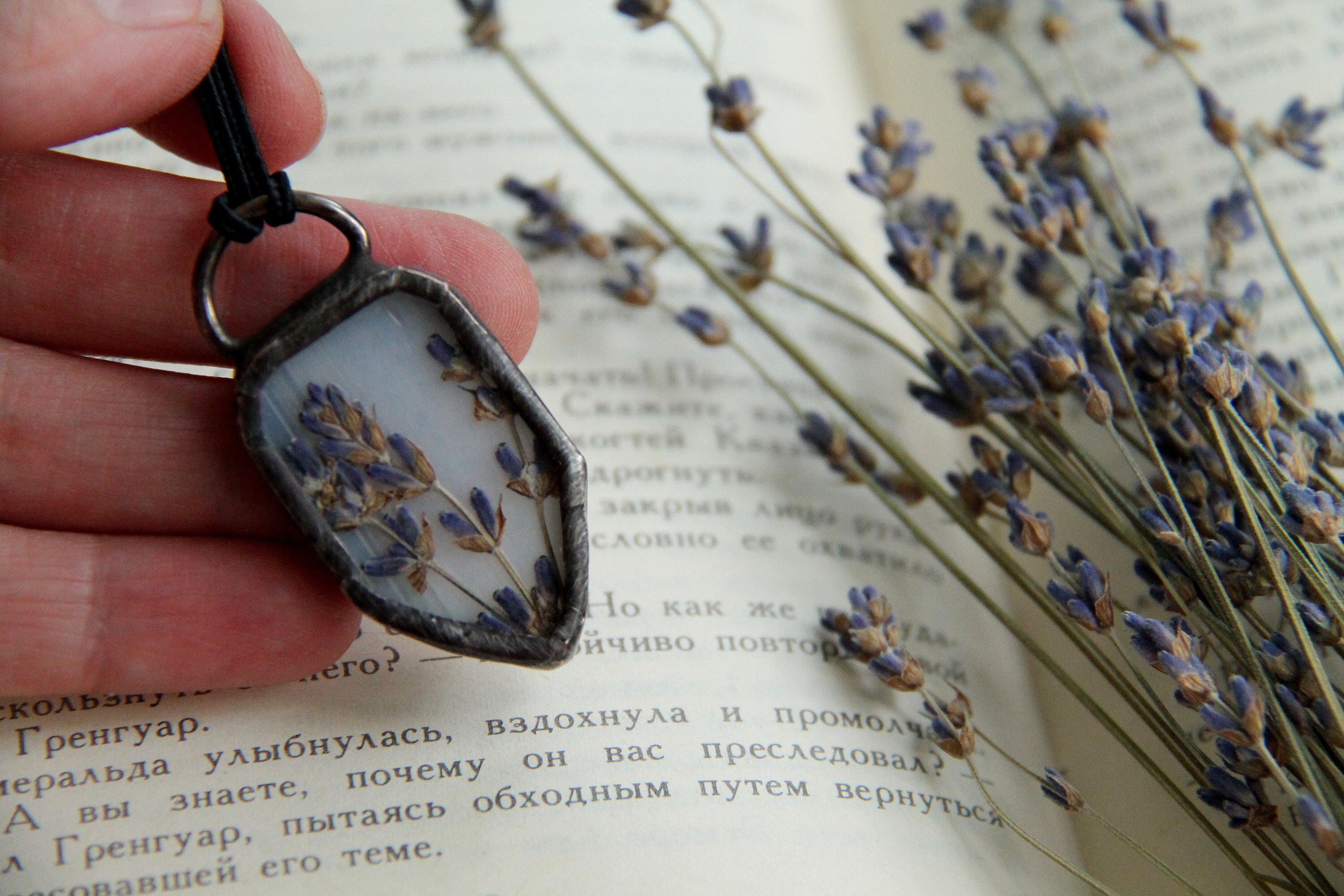 Lavender necklace /Pendant with real pressed flowers of Etsy