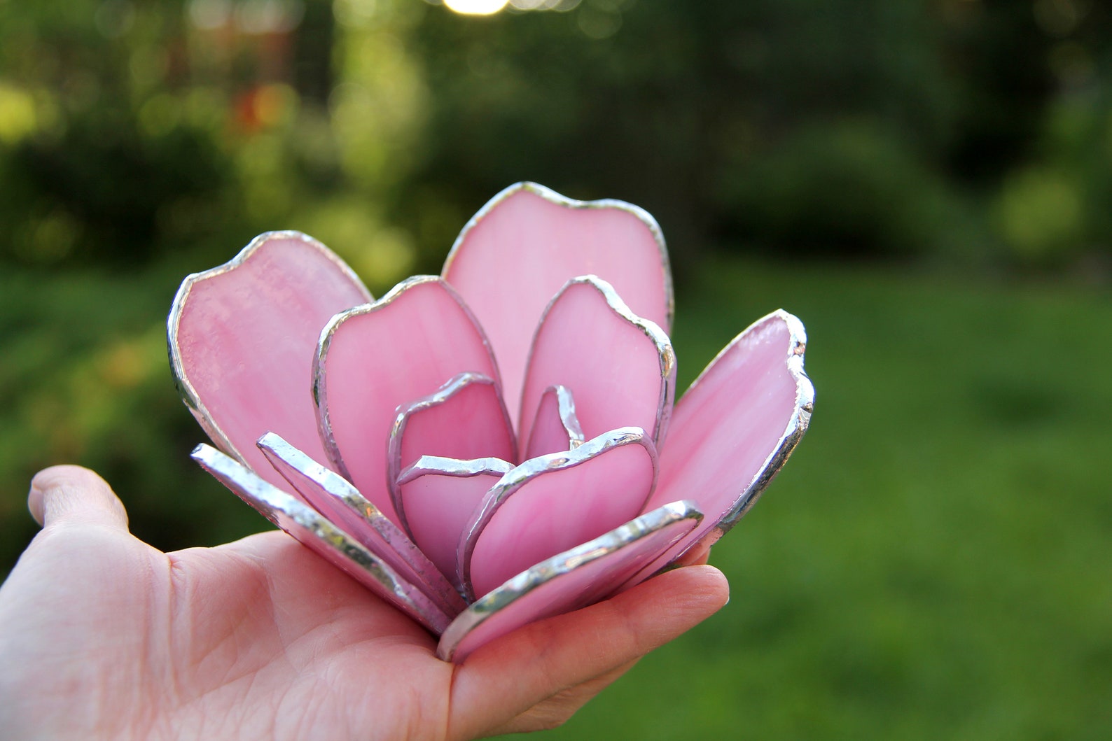 Stained Glass Flower Peony / 3D Glass Flower Gift / Pink Glass Etsy
