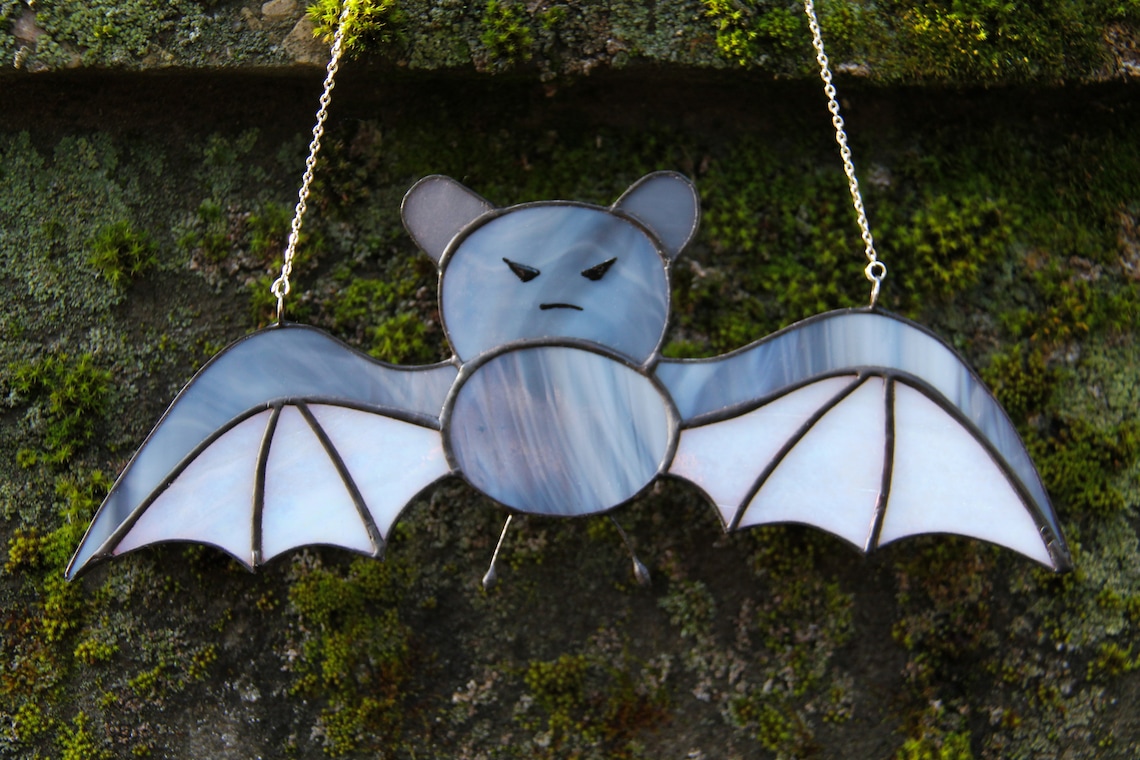 Bat Stained Glass / Suncatcher Flying Bat / Bat Wall Hanging / Etsy