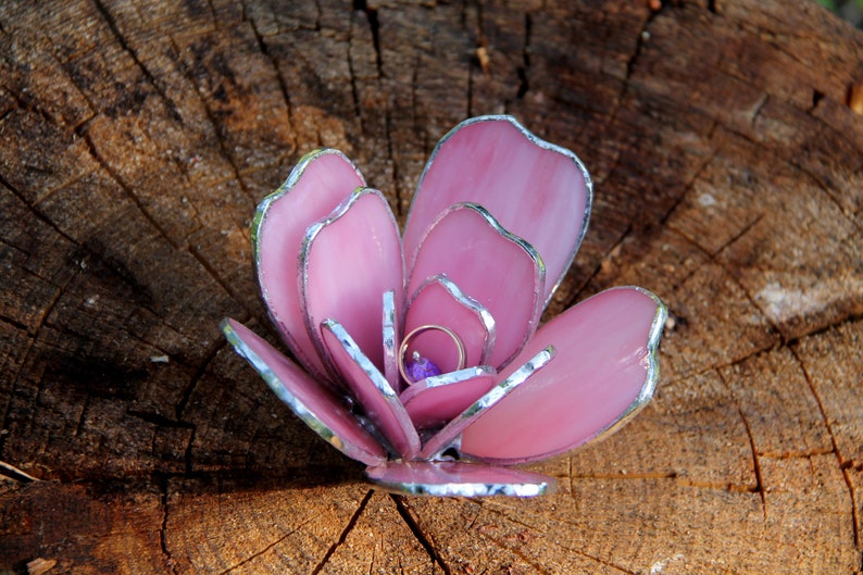 Stained glass flower peony / 3D glass flower gift / Pink glass Etsy