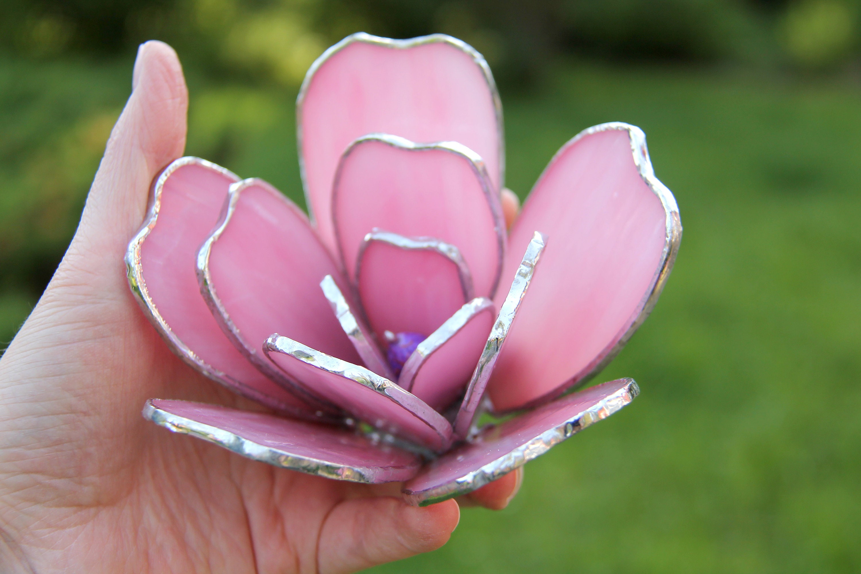 Stained Glass Flower Peony / 3D Glass Flower Gift / Pink Glass Etsy