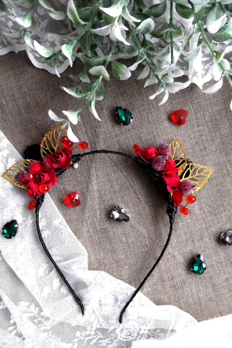 Cat Ears Headband- Custom Colors Cat ears headband Flower cat ears headband Valentine/'s Day headband. Girls headband