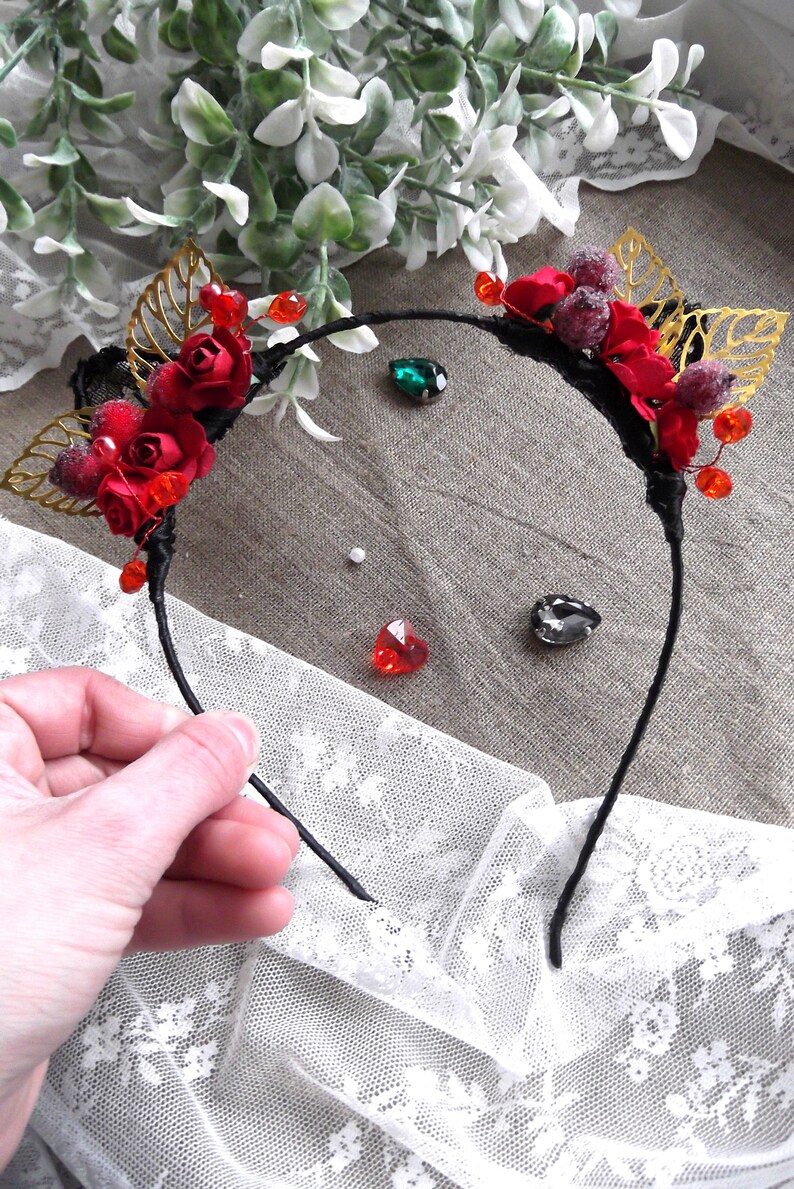 Cat Ears Headband- Custom Colors Cat ears headband Flower cat ears headband Valentine/'s Day headband. Girls headband