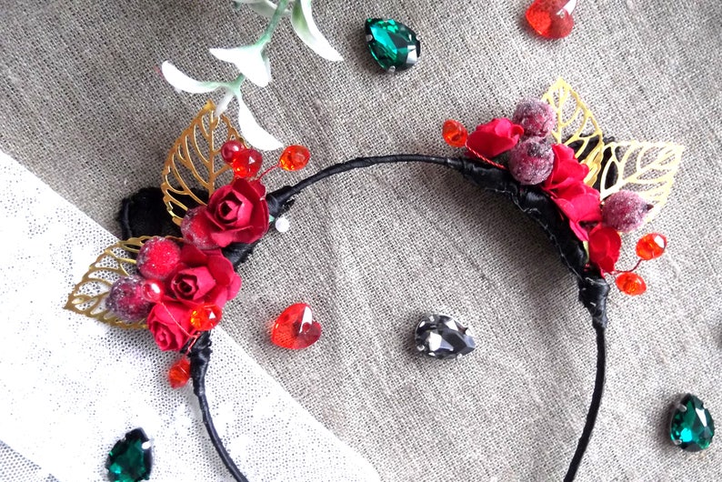 Cat Ears Headband- Custom Colors Cat ears headband Flower cat ears headband Valentine/'s Day headband. Girls headband