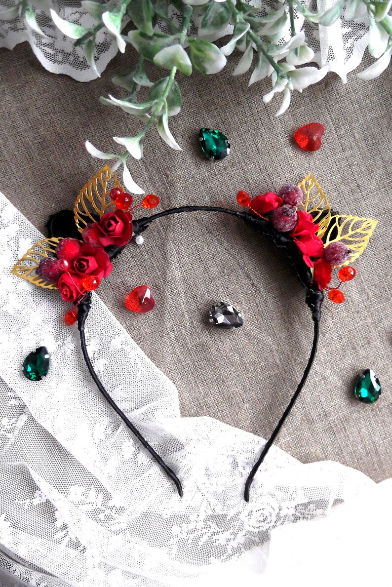 Cat Ears Headband- Custom Colors Cat ears headband Flower cat ears headband Valentine/'s Day headband. Girls headband