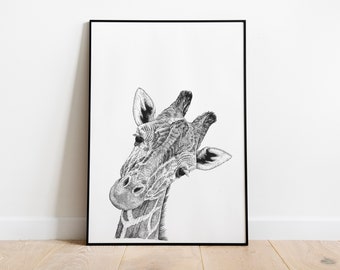 Giraffe drawing print A4