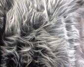 Gray with White Faux Long Pile Fur Fabric Toys Costumes 12 quot x20 quot (30x50cm) Craft Squares