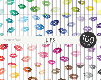 Colored Lips digital paper 100 rainbow colors lips kiss valentine kisses background bright pastel printable scrapbook papers