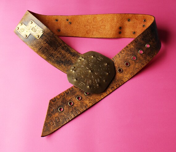 Vintage 1970s Tooled Leather Handmade Hippie Belt - Etsy
