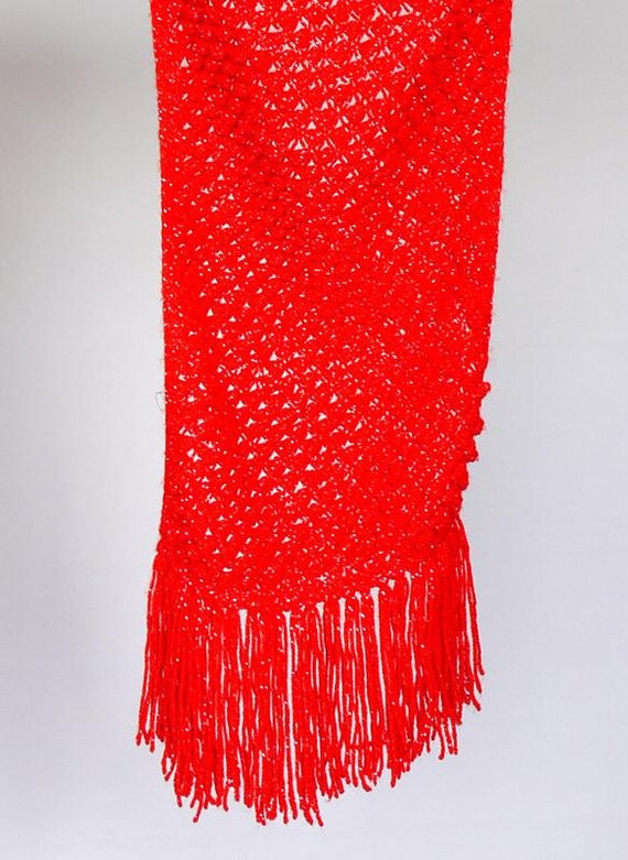 Vintage Hand gemaake Crochet Rood & Zilver Metall… - image 3