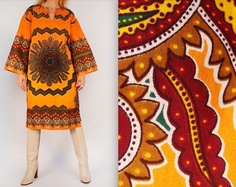 Handgemachte 1970er Jahre Vintage Batik Dashiki Hippie Jurk