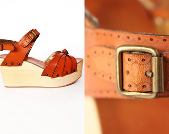 Vintage Mimosa Martinez gemacht in Italien Plattform Keil Hippie Boho sleehak sandaal Clogs