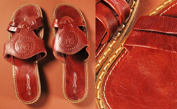 Deadstock Handgemaakte Vintage leren sandalen - image 1