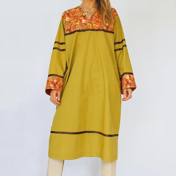 Vintage Seventies Bohemian Hippie Jurk Katoen