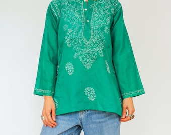 Vintage met de hand gemaakte Indiase geborduurde hippie tuniek