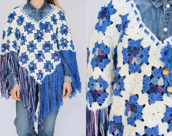 Vintage crochet fringe jaren 60 poncho
