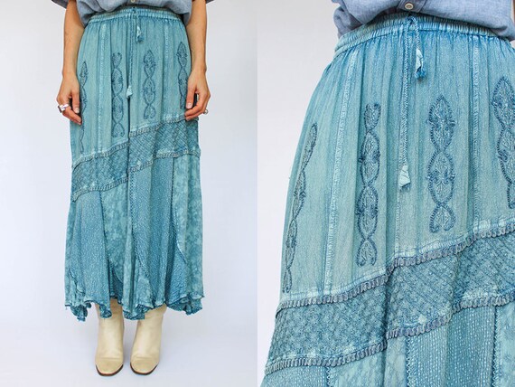 Vintage geborduurde patchwork 1980s Gypsy rok