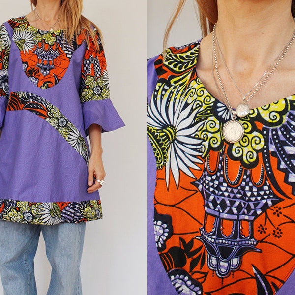 Vintage katoen hand gemaakte Afrikaanse Batik tuniek jurk