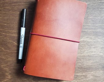 B6 Slim Personalized Leather Notebook Cover Fits B6 Slim Size Travelers Style Notebook Inserts, Refillable Leather Journal, Customized Gift