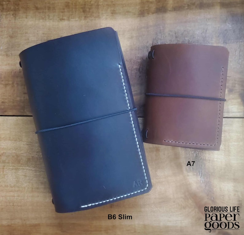 Customized Leather TRIFOLD Journal Cover: 2 Inner Pockets, Refillable, Sizes A4 A5 A4 B7 B6 Slim, Fits 3 Notebook Inserts, Personalized Gift imagen 6