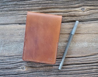 Leather Pocket Notepad Cover with Elastic Closure, Fits Notepads 3" Wx 5"H, Refillable Notepad Holder, Personalizable Gift