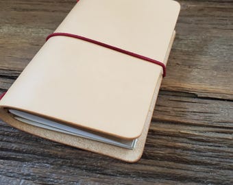 Pocket Size Bifold Leather Journal Cover,  Refillable Leather Journal - Fits 3.5" x 5.5" Inserts, Customizable & Personalized Gift