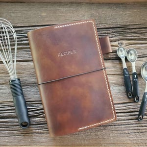 Customizable Leather Recipe Book with 120 page spiral bound lined notebook, Size A5