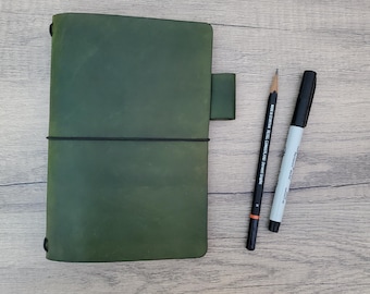 Ready to Ship - B6 Slim Leather Notebook Cover Fits B6 Slim Size Notebook Inserts, Olive, Refillable