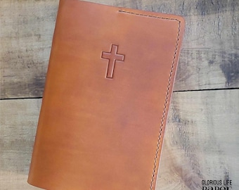 Custom Leather Bible & Book Cover: Optional Hand Stamped Cross, Personalized Christian Gift