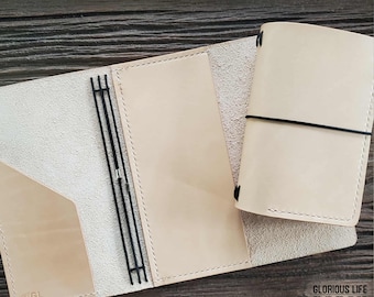 Customized Leather TRIFOLD Journal Cover: 2 Inner Pockets, Refillable, Sizes A4 A5 A4 B7 B6 Slim, Fits 3 Notebook Inserts, Personalized Gift