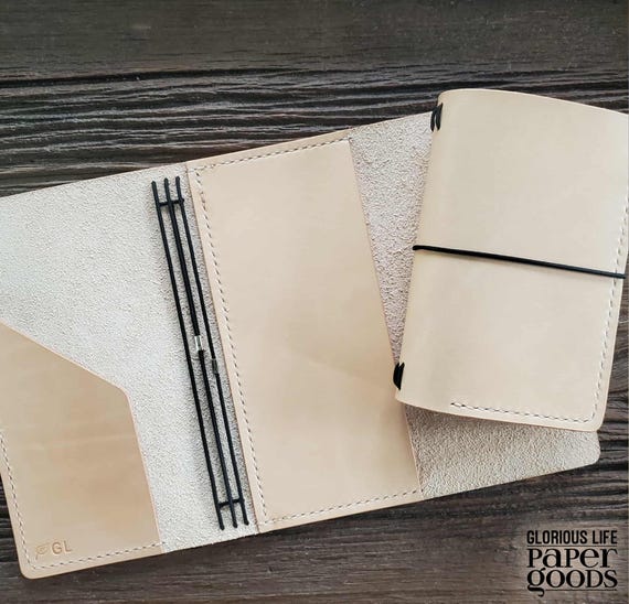 Customized Leather TRIFOLD Journal Cover: 2 Inner Pockets, Refillable, Sizes A5 A4 B7 B6 Slim, Fits 3 Notebook Inserts, Personalized Gift