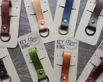 Leather Key Ring, Hand-Dyed Veg Tanned Leather, Customizable Gift, keychain, key holder, lanyard