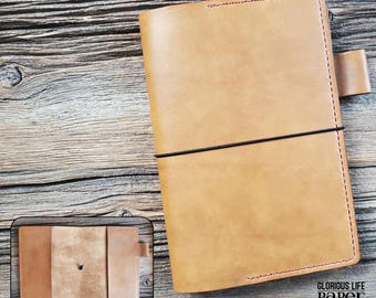 Funda de cuero personalizada para libreta de bolsillo: 2 bolsillos interiores, recargable, tamaños A5, A4, B7, B6, B6 Slim, regalo personalizado.